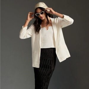 Maeve Tulip Back White Linen Blazer